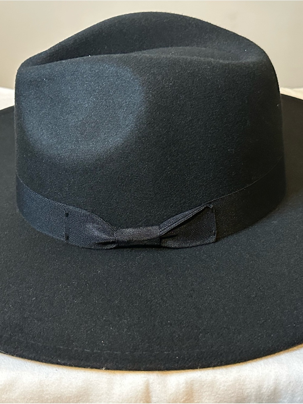 Black Wool Fedora with Ribbon Bow